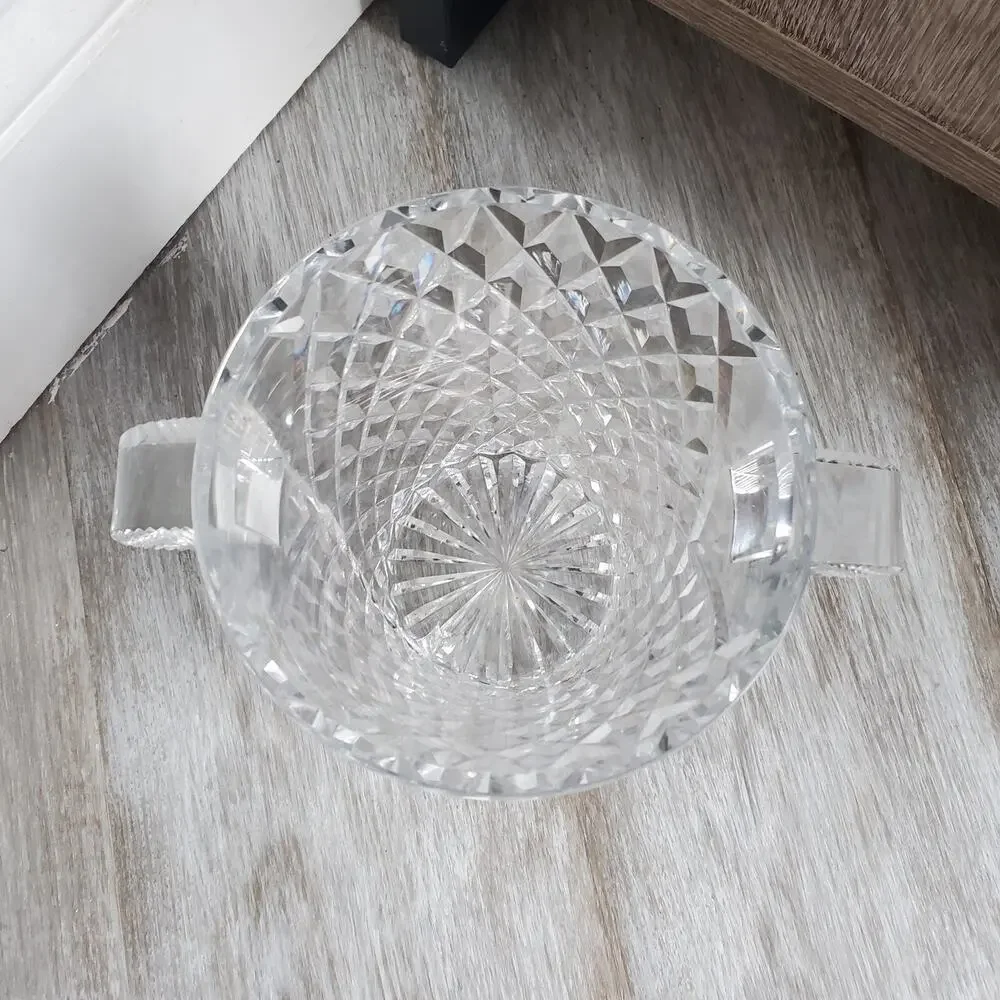 Vintage Crystal Ice Bucket with Handles Glass Diamond Cut